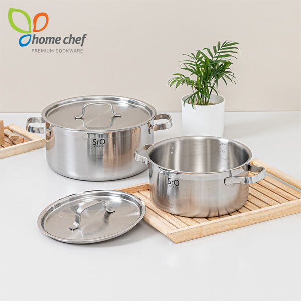 [홈셰프] SrO 통3중 스텐 냄비 2종세트(D형) HC-1204se-4(양수18cm, 양수냄비22cm)