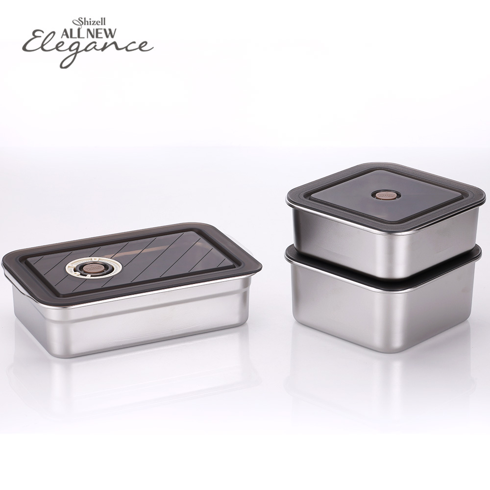 [쉬젤] 올뉴 엘레강스 밀폐용기 스테인레스 밧드 3종세트(2500ml/3200ml/3900ml)