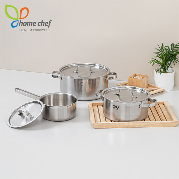[홈셰프] SrO 통3중 스텐 냄비 3종세트(C형) HC-1206se-3(편수16Cm,양수20cm,양수24cm)