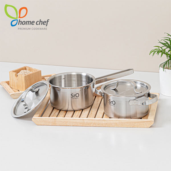 [홈셰프] SrO 통3중 스텐 냄비 2종세트(A형) HC-1204se-1(편수16cm,양수18cm)