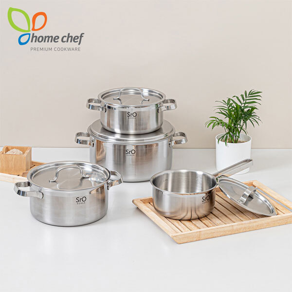 [홈셰프] SrO 통3중 스텐 냄비 4종세트 HC-1208se-1(편수16Cm,양수18cm,양수20cm,양수22cm)