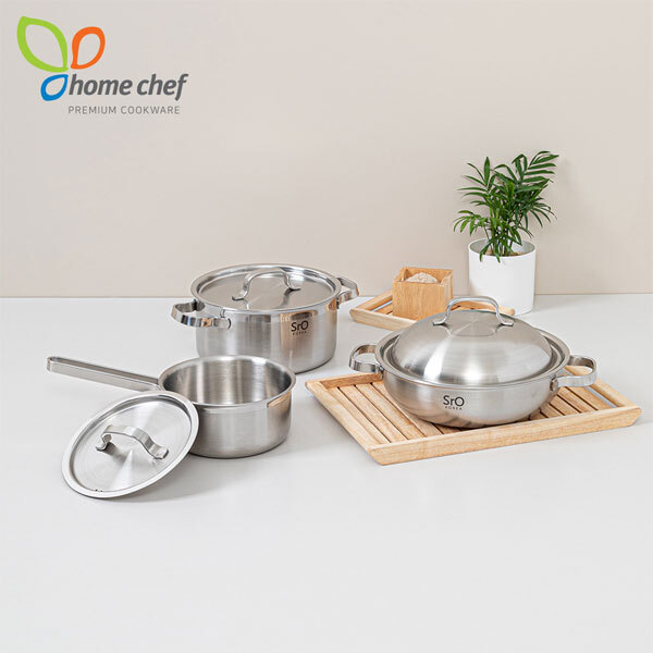 [홈셰프] SrO 통3중 스텐 냄비 3종세트(B형) HC-1206se-2(편수16cm,양수20cm,파티웍24cm)