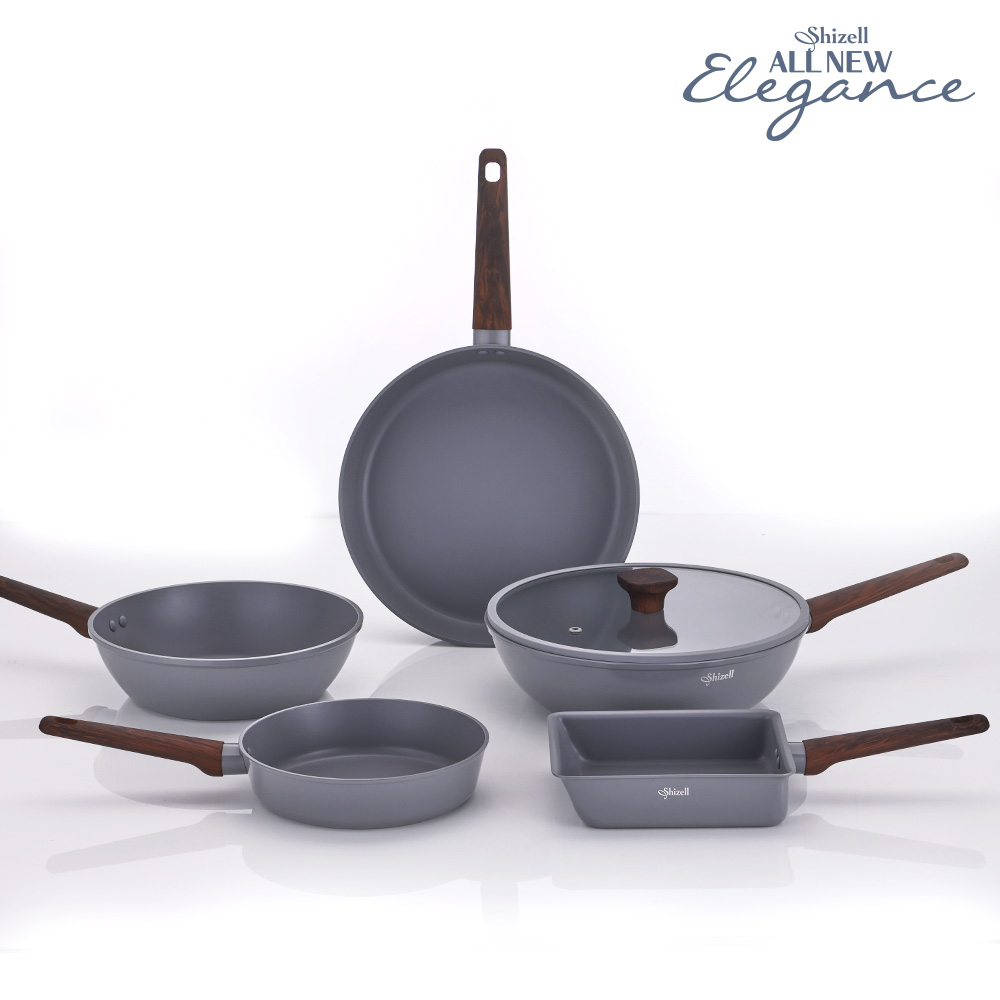 [쉬젤] 올뉴 엘레강스 IH 프라이팬 5종G세트(F20+F28+W24+W28+AG16.5×19.5+실리콘플랫유리커버)