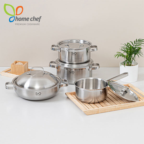 [홈셰프] SrO 통3중 스텐 냄비 4종세트 HC-1208se-2(편수16Cm,양수20cm,양수24cm,파티웍28cm)