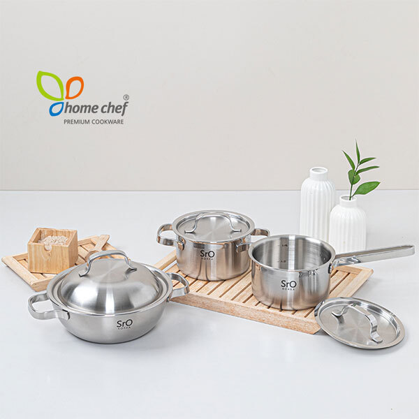 [홈셰프] SrO 통3중 스텐 이유식 냄비 3종세트 HC-1206se-b(편수14cm,양수14cm,파티웍20cm)