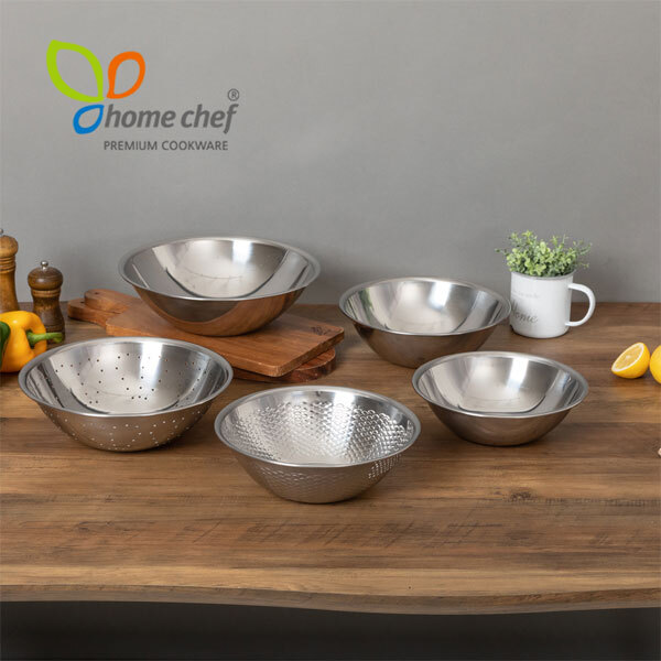 [홈셰프] 국산 스텐레스 다용도볼 5종세트 HC0415se-1(믹싱볼28cm+24cm+22cm+쌀함박26cm+야채바구니26cm)