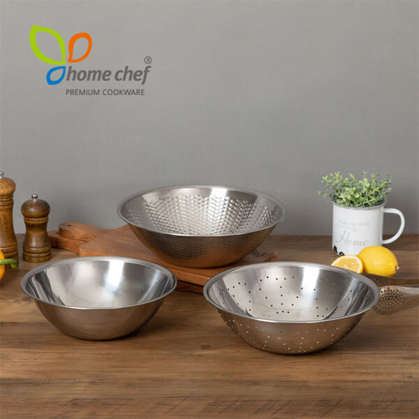 [홈셰프] 국산 스텐레스 믹싱볼 3종세트(믹쌀망) HC0413se-1(믹싱볼24cm+쌀함박28cm+야채바구니26cm)