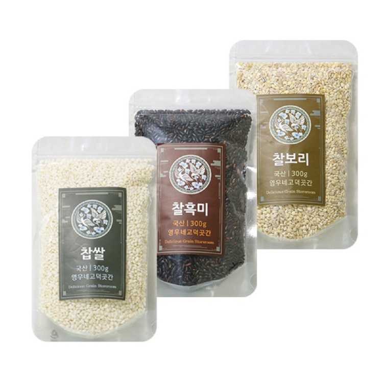 [곡식곳간] 국내산 찰모음세트 (찹쌀300g/찰흑미300g/찰보리300g)
