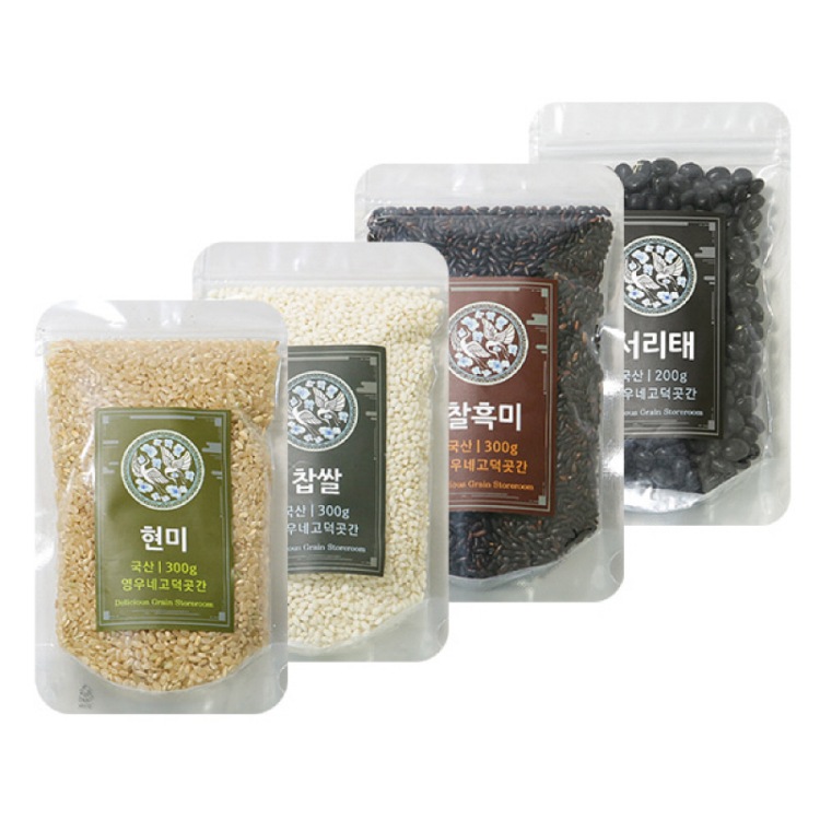 [곡식곳간] 국내산 특선 잡곡세트 (현미300g/찹쌀300g/찰흑미300g/서리태200g)