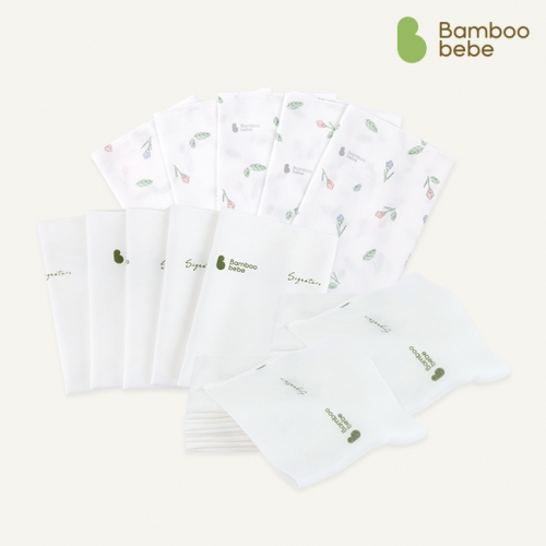 [밤부베베] 시그니처 손수건 세트(혼합형/30장) (거즈 퓨어 20p + 엠보 퓨어 5p + 엠보 꽃망울 5p)