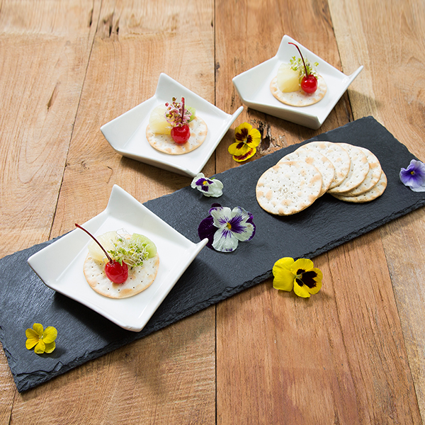 [헬스웨이] 홈페이버 사각소스볼 디저트볼 슬레이트세트 4pcs (슬레이트+도자기 소스볼)