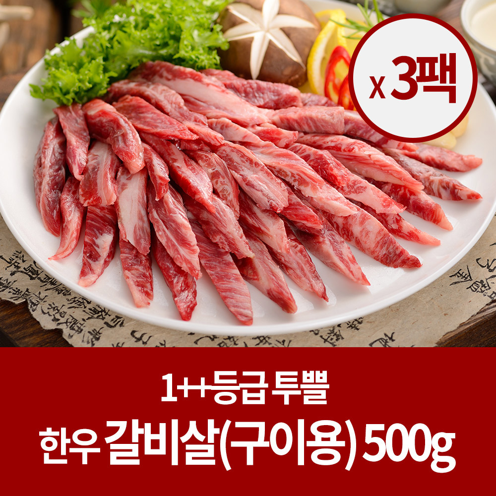 [숙성 한우] 소고기 1++등급 갈비살 500g (구이용) x3팩 (총1.5kg)