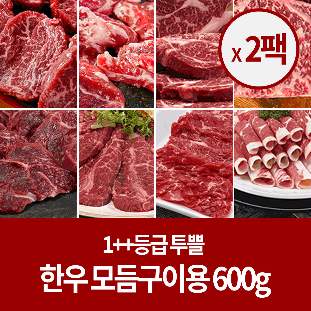 [숙성 한우] 소고기 1++등급 모듬구이용 600g x2팩 (총1.2kg)