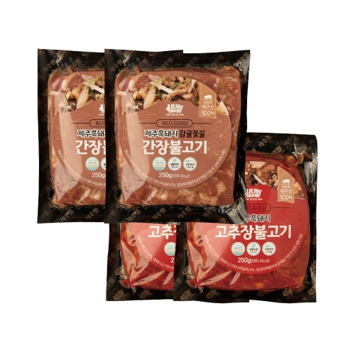 [제주햄] 제주흑돼지 양념육 2종 세트(고추장불고기 2봉+간장불고기 2봉)