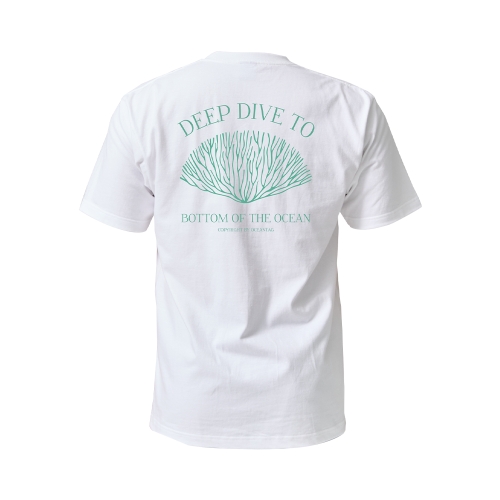 오션테그 14수 반팔 티셔츠 코튼 숏 슬리브 화이트 Coral reef Green