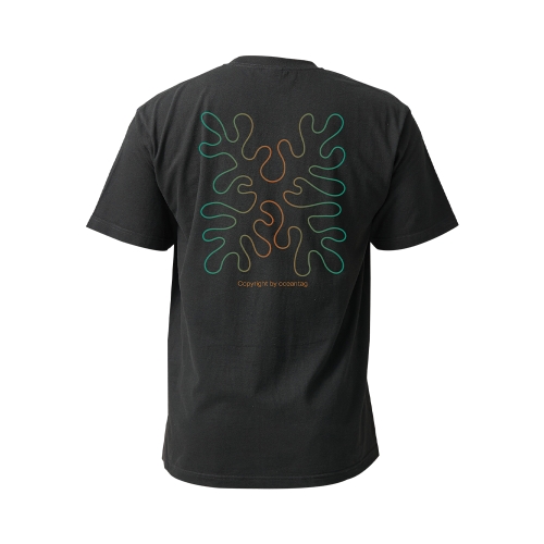 오션테그 14수 반팔 티셔츠 코튼 숏 슬리브 블랙 Coral Orange-Green