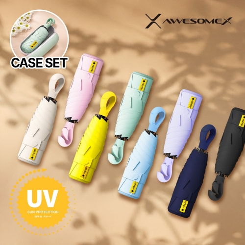 [어썸엑스] UV차단 UPF50+ 초경량 5단 암막 파스텔 원형후쿠 양우산(전용파우치 포함) AXPB-5HU-102