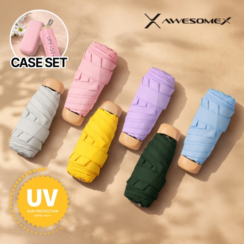 [어썸엑스] UV차단 UPF50+ 초경량 5단 암막 파스텔 미니 양우산(케이스) AXPB-3MU-3-BK