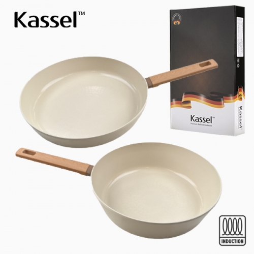 [Kassel] 카셀 인덕션 스톤 크림 세라믹코팅 후라이팬 2종A세트(F28cm+W28cm)