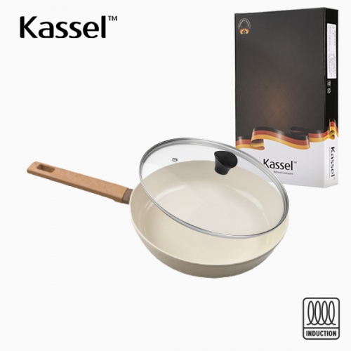 [Kassel] 카셀 인덕션 스톤 크림 세라믹코팅 후라이팬24cm+유리뚜껑24cm
