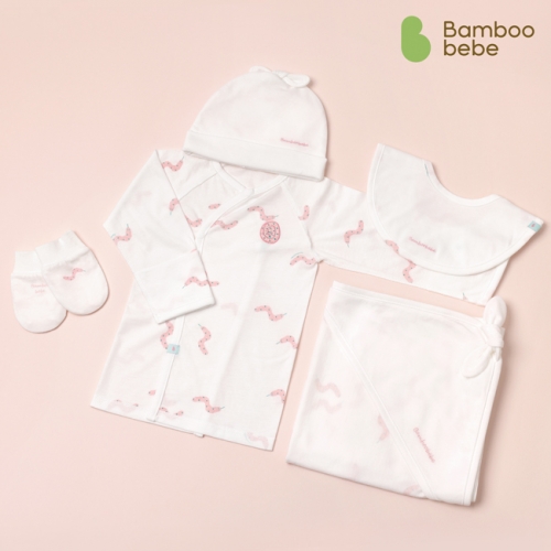 [밤부베베] 부드러운 배얌이 GIFT 세트 5종(배냇저고리+턱받이+속싸개+손싸개+모자)