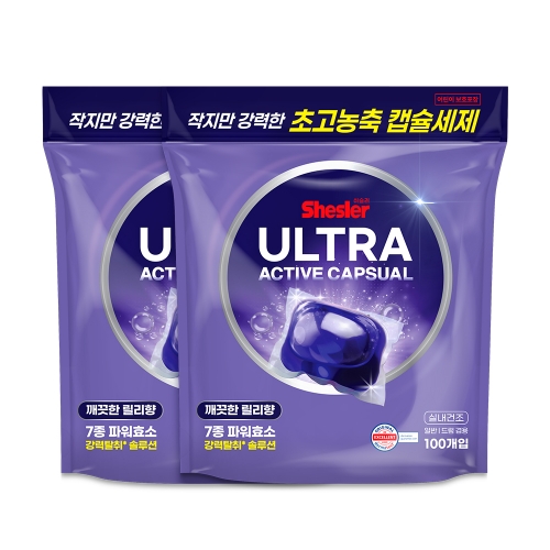 [아토세이프] 쉬슬러 고농축 올인원 실내건조 캡슐세제 100개입x2개(릴리향)