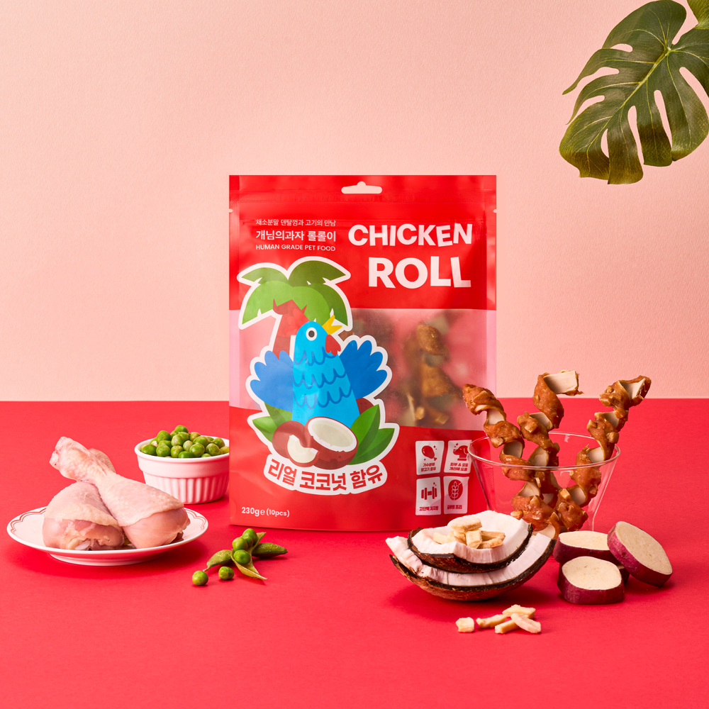 [개님의상점] 강아지 간식 롤롤이(치킨롤) 육포+채소껌+리얼코코넛 콤보간식 140g