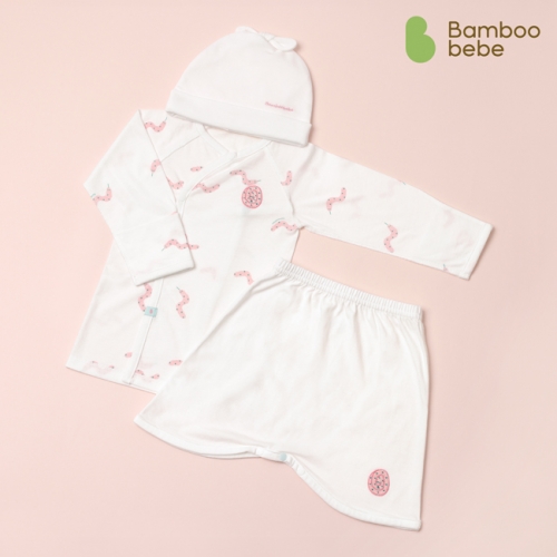 [밤부베베] 부드러운 배얌이 GIFT 세트 3종(배냇저고리+배냇바지+모자)