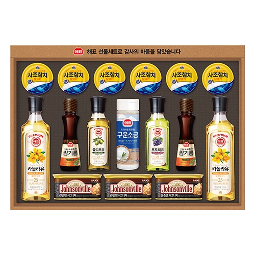 [사조] 안심특선 7-S호_(카놀라유500ml×2 + 포도씨유250ml×1 + 올리브유250ml×1 + 고소한참기름110ml×2 + 살코기참치100g×6 + 쟌슨빌시그니처200g×